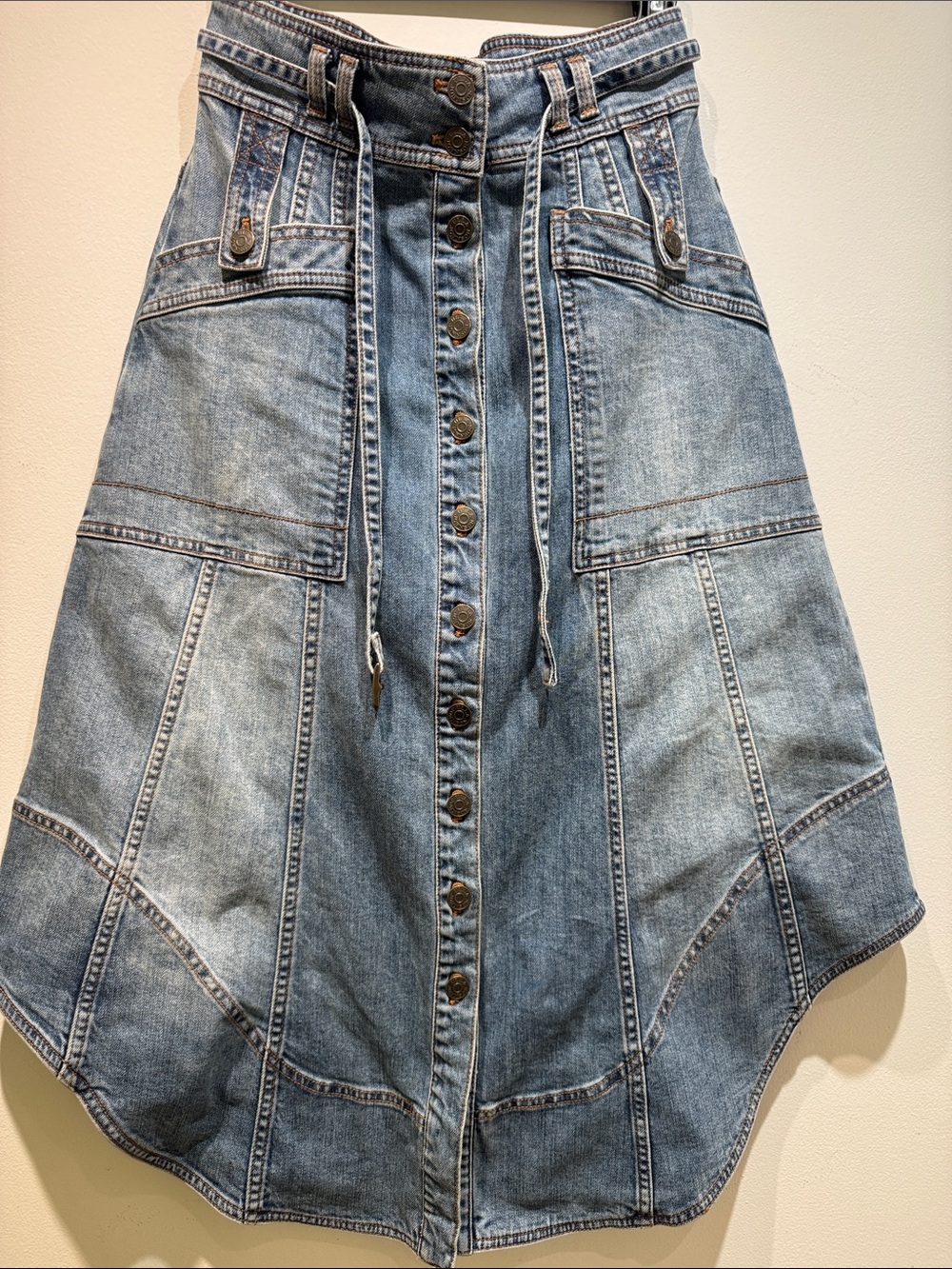 Ulla Johnson Light Blue Denim Midi Skirt with Front Buttons